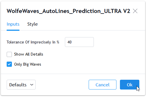 Maske der Wolfe Wave Einstellungen